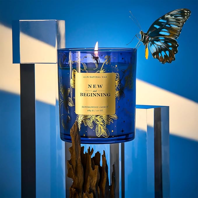 M&SENSE Holiday Scented Candle Gift for Women and Men - Sandal Wood Jasmin Scent, 10 oz Soy Wax, Birthday,Holiday, Christmas, New Year Gift - Bloomnest