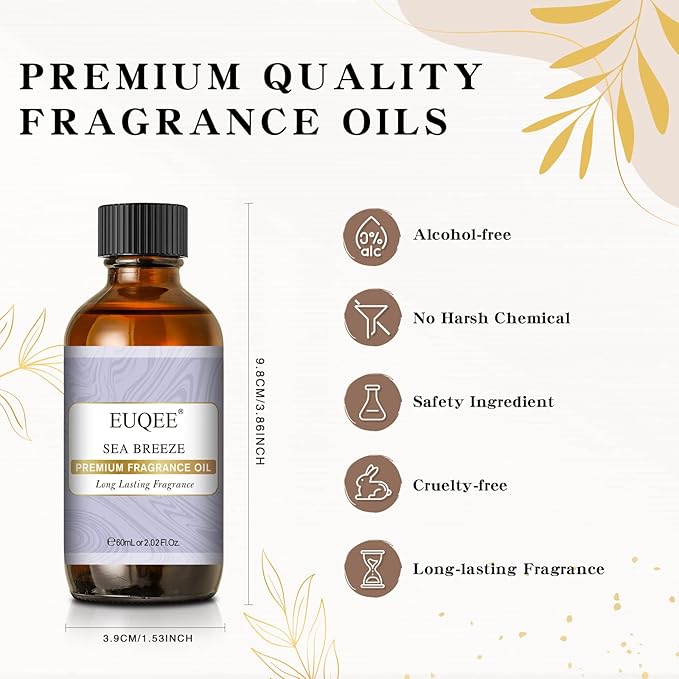 EUQEE Sea Breeze Fragrance Oil, Premium Essential Oil Scented Oil with Glass Dropper for Diffuser, DIY Soap, Candle Making - 2.02 Fl oz/ 60ML - Bloomnest