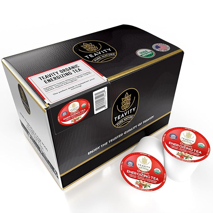 Organic Ashwagandha Tea Pods for Keurig with Ginger, Licorice, Organic Hibiscus Sabdariffa, Rosehip, & Lime - Decaf Herbal Tea - Energizing Tea by Teavity (36 Tea Pods) - Bloomnest