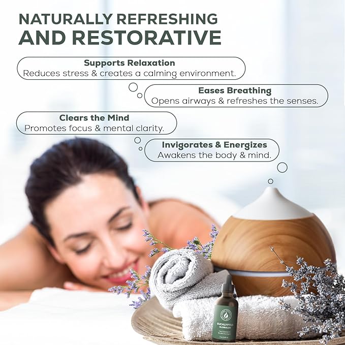 Aroma Country 100% Pure Eucalyptus Essential Oil – Organic & Undiluted Diffuser Oil, Humidifier, Steam Room & Shower Aromatherapy – Natural, Therapeutic Grade Oil for Skin, Sauna, & Home (4 Fl. oz) AromaCountry