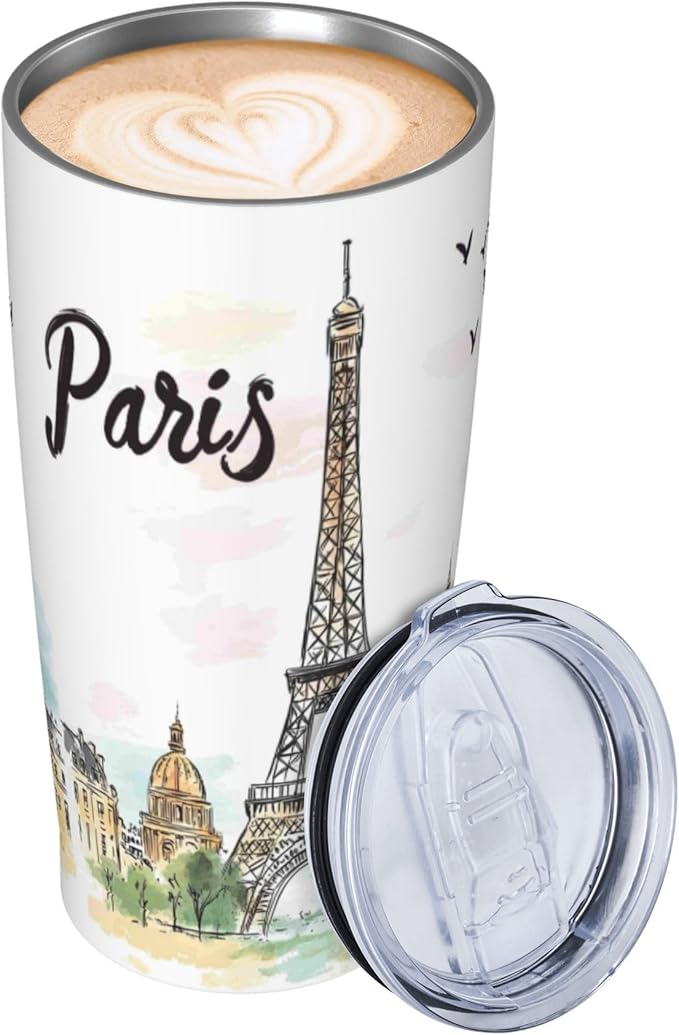 Paris Eiffel Tower Tumbler with Lid and Straw 20 oz Stainless Steel Cup Insulated Tumbler Coffee Mug for Home Office or Car Christmas Birthday Gifts - Bloomnest