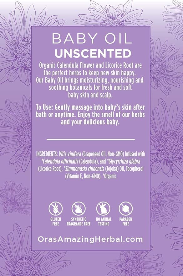 Ora's Amazing Herbal Calendula Baby Oil, Natural Infant Massage, Cradle Cap Scalp and Hair Oil, Organic Jojoba, Baby Acne, Unscented - Bloomnest