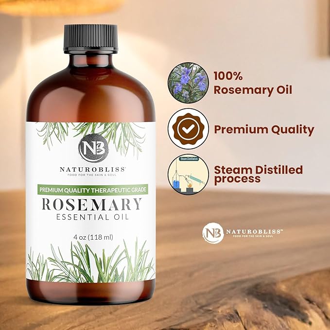 NaturoBliss 100% Pure Rosemary Essential Oil Therapeutic Grade Premium Quality (4 fl. oz) with Glass Dropper, Perfect for Aromatherapy - Bloomnest