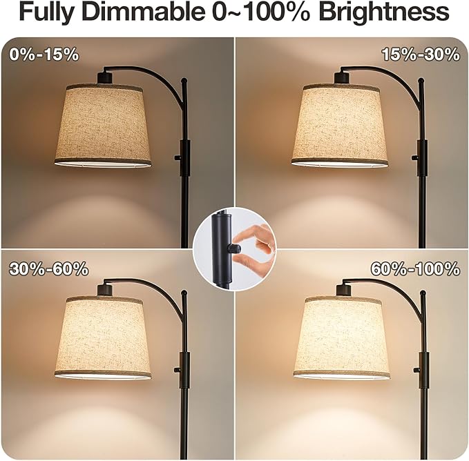 AIDENOEY Fully Dimmable Floor Lamp for Living Room，Standing Lamp Rotary Switch with Table&Linen Beige Shade，Black Tall Lamps for Bedroom with Adjust Head，9W LED Bulb Included - Bloomnest