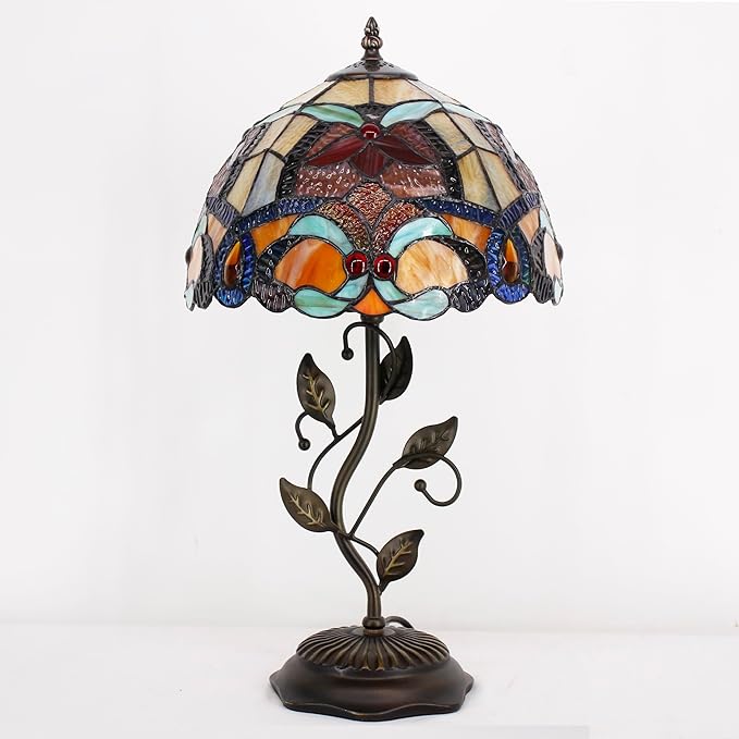 Tiffany Lamp Table Lamp Stained Glass Desk Lamps 12X12X19 Inches Reading Light Decor Bedroom Living Room (Orange Liaison Style) - Bloomnest