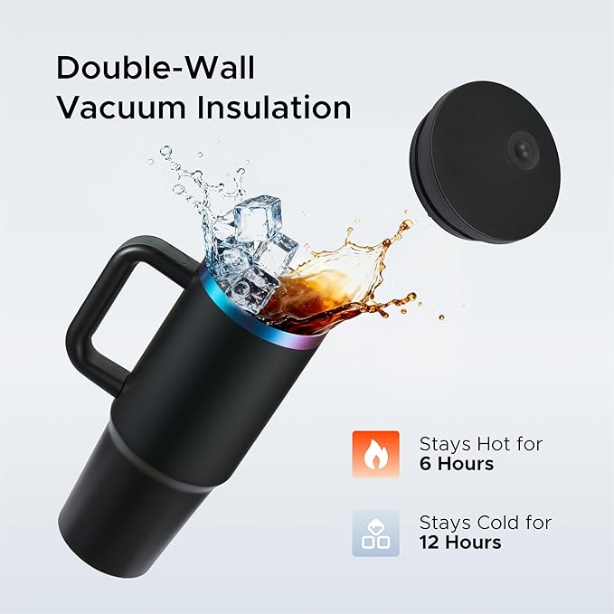 OMTech 40 oz. Tumblers with Handle & Lid, 12 Pack Tumbler Bulk with Double Wall Vacuum Insulation, Food-Grade Stainless Steel Insulated Coffee Mug, Sweatproof Travel Mug for Hot Cold Drinks, Black - Bloomnest