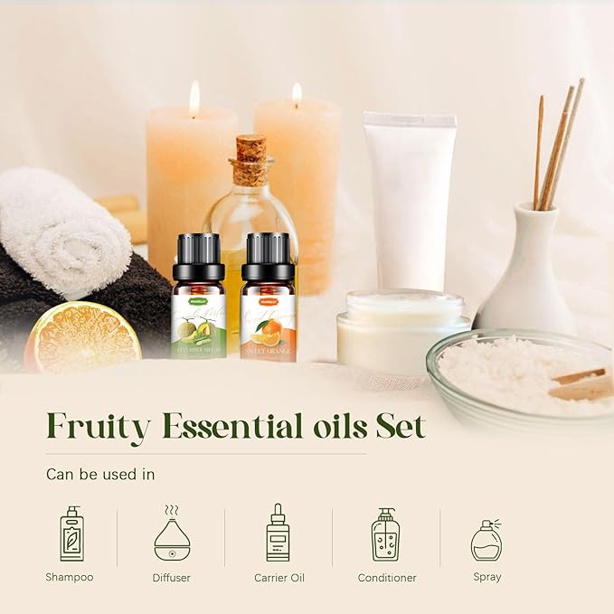 Fruity Essential Oils Set - Fruity Scents Fragrance Oil Aromatherapy Essential Oils Kit for Diffuser, Candle Making (6x10ML) Strawberry, Coconut Scented Oil - Bloomnest