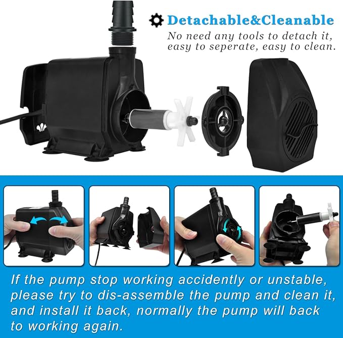PULACO 800GPH（Large Flow: 3000L/H） Submersible Water Pump with 6.5 ft Tubing, 45W durable fountain water pump 4 Nozzles for Pond Fountain, Aquariums Fish Tank, Statuary, Hydroponics - Bloomnest