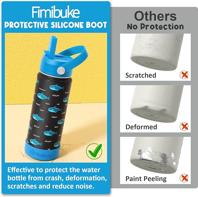 Fimibuke Kids Insulated Water Bottle, 18oz BPA FREE 18/8 Stainless Steel Kids Cup with Straw Travel Tumbler Double Wall Vacuum Leak Proof Toddler Water Bottle for School Boys Girls(1 Pack, Trucks) - Bloomnest