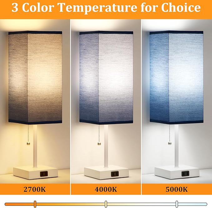18'' Table Lamp for Bedroom set of 2,3-Color Bedside Lamps with Pull Chain Table Lamps for Night stands ,Small Night Light Lamps with 2 Bulbs Lamps for Living Room Kids Room Office Decor（Blue+White） - Bloomnest
