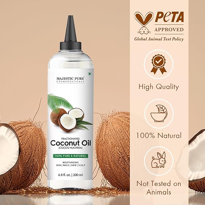 Majestic Pure Fractionated Coconut Oil - Relaxing Massage Oil, Liquid Carrier Oil for Diluting Essential Oils - Skin, Lip, Body & Hair Oil Moisturizer & Softener - 6.8 fl oz - Bloomnest