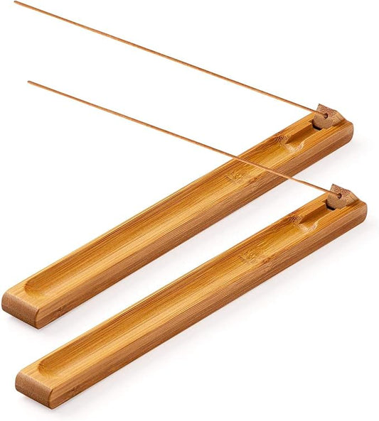2 Pieces Bamboo Wood Incense Holder for Sticks with Adjustable Angle, Incense Burner with Ash Catcher, 9.8 Inches - Bloomnest