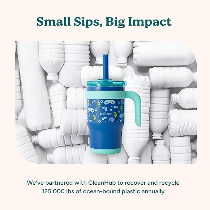 REDUCE 14 Oz Coldee Kids Tumbler with Lid and Straw - Coldee Insulated Travel Mug - Spill-Proof, Sweatproof Stainless Steel, BPA-Free - Includes Handle, Reusable Silicone Straw - Magnetic Purple - Bloomnest