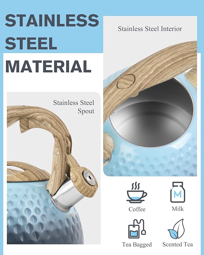 Tea Kettle, Loud Whistle Tea Kettles for Stovetop,Food Grade Stainless Steel Tea kettles for Stove Top with Anti-hot Ergonomic Handlefor Tea, Coffee, Milk,2.5QT - Bloomnest
