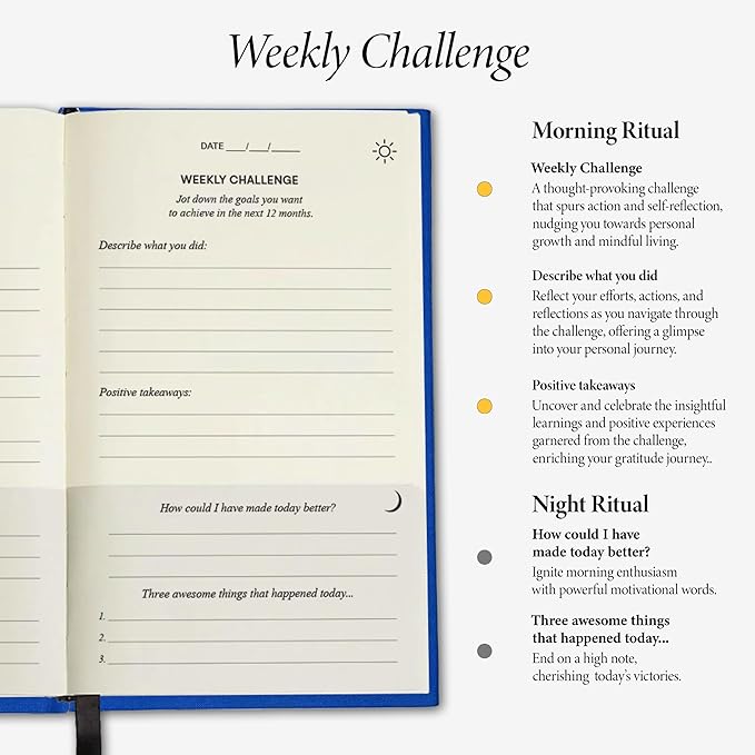 The Original Gratitude Journal 2026 - Daily Practice of Mindfulness & Happiness Journal with Elevating Quotes and Prompts for Affirmation Reflection Mindfulness - Premium Hardcover Journal Blue - Bloomnest