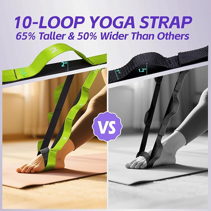 ROSAPOAR Stretching Strap with Loops - Non Elastic Yoga Straps for Physical Therapy, Durable Stretch Bands for Exercise, Flexibility Training, Hamstring & Leg Stretcher, Yoga/Pilates/Gymnastics - Bloomnest