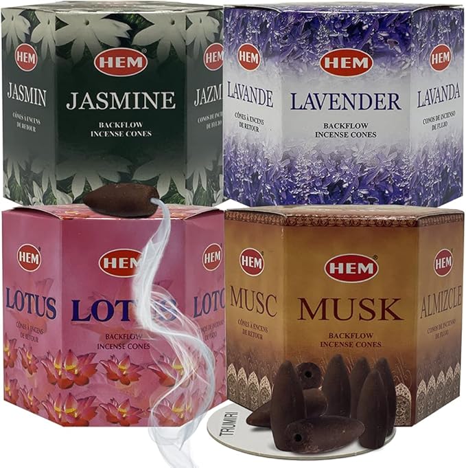 TRUMIRI Incense Cones, 4 Sets of 40 Cones Each, Variety Pack (Jasmine, Lavender, Lotus, Musk) for Waterfall and Mat Bundle TRUMIRI