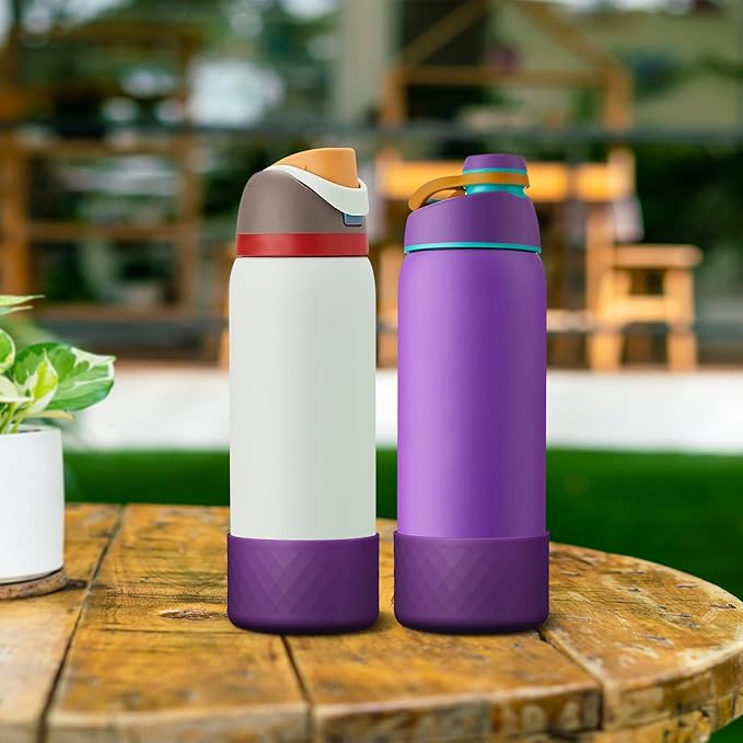 2PCS Silicone Water Bottle Boot for Owala 24oz 32oz 40oz, Anti-Slip Protective Sleeve Bottom Bumper Protector for FreeSip, Twist, and Flip Stainless Steel Water Bottles Alwenid
