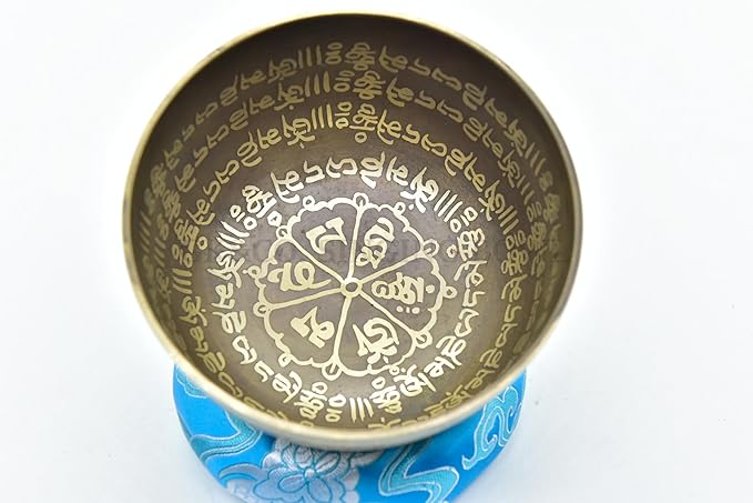 5 Inch Fine Etching Handmade Singing Bowl Yoga Meditation, with cushions and Mallet, Real Sandmade Singing Bowl from Nepal, healing bowls - Bloomnest