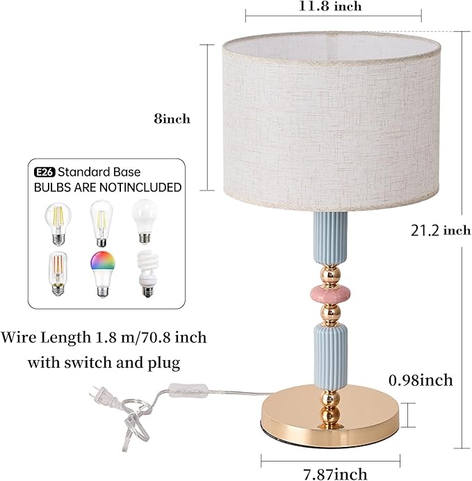 White Linen Shade Table Lamp Modern Metal Desk Lamp with Plug Cord Switch for Bedroom Reading Room - Bloomnest