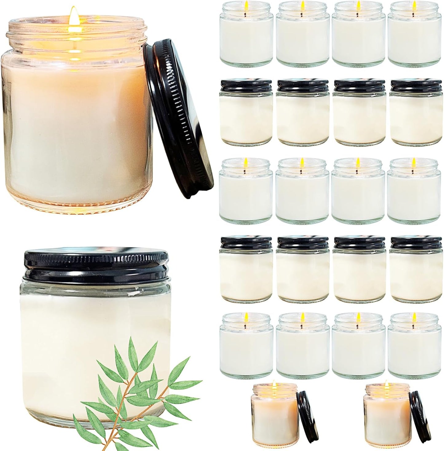 24 Pcs 4 Oz Mini Soy Candles,Eucalyptus Scented,Aromatherapy Candle,Bulk Candle Set，Great Stress Relieving Scented Candles for Girls as a Gift for Birthdays, Weddings and More!