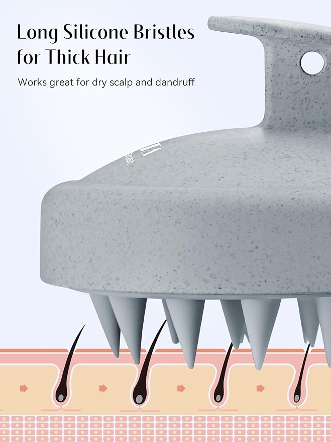 HEETA Scalp Massager Hair Growth, Soft Silicone Scalp Scrubber Shampoo Brush for Exfoliation, Dandruff Removal & Head Massage Stress Relax, Wet & Dry Use for Thick, Thin Hair Care, Wheat Straw Grey HEETA