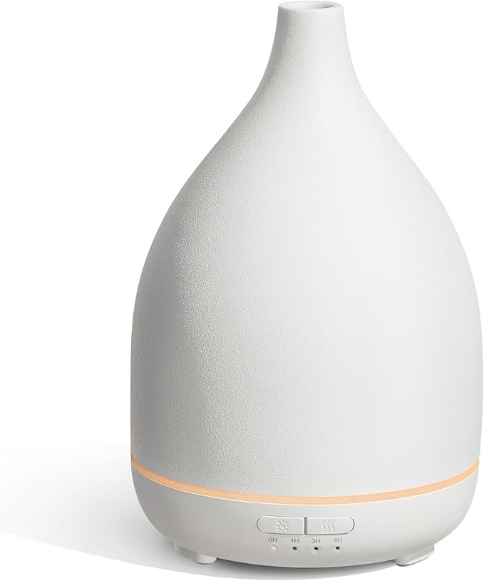 InnoGear Oil Diffuser, 300ML Ceramic Diffuser for Essential Oils Handcrafted Aromatherapy Diffuser Ultrasonic Cool Mist Humidifier with 4 Timers Waterless Auto Off for Room Office, White Base - Bloomnest