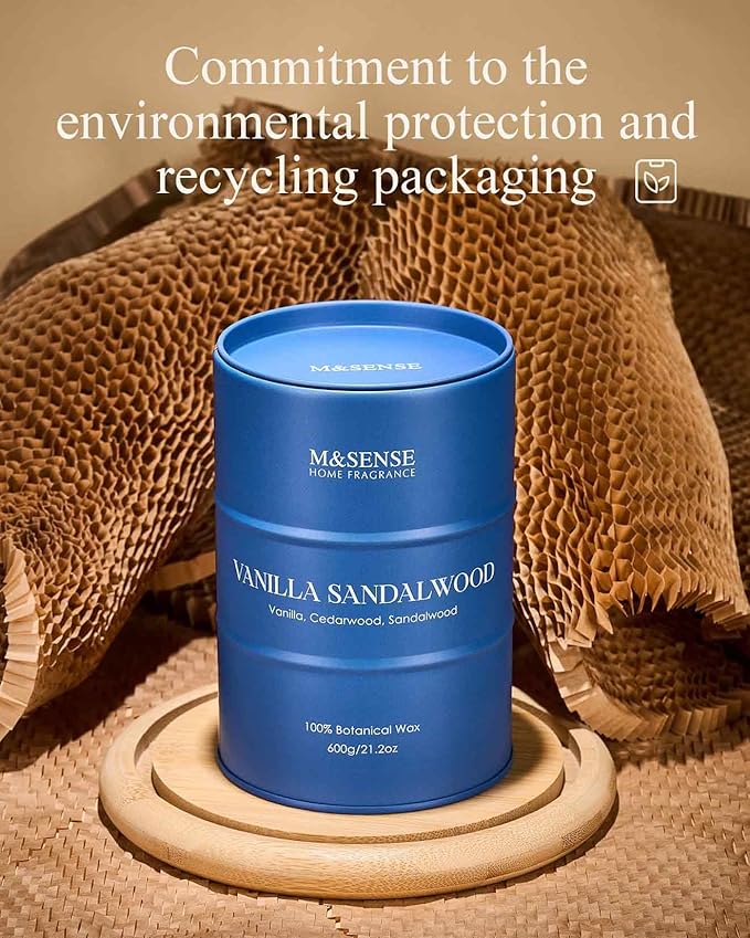 M&SENSE Vanilla Sandalwood Scented Candles Large, Natural Soy Candles 21.2oz 120 Hour Slow Burning,Aromatherapy Candle for Stress Relief Meditation Relaxing - Bloomnest