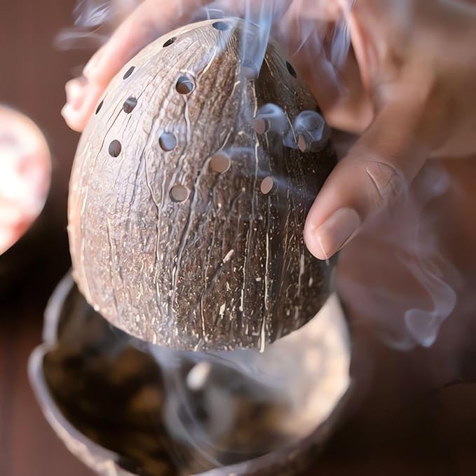 Handmade Coconut Shell DHOOP Stand – Eco-Friendly Natural Incense Holder Charcoal/Cone Burner, Sage Stand, Palo Santo Holder, Ash Catcher for Aromatherapy, Meditation, Yoga, Spiritual - Bloomnest