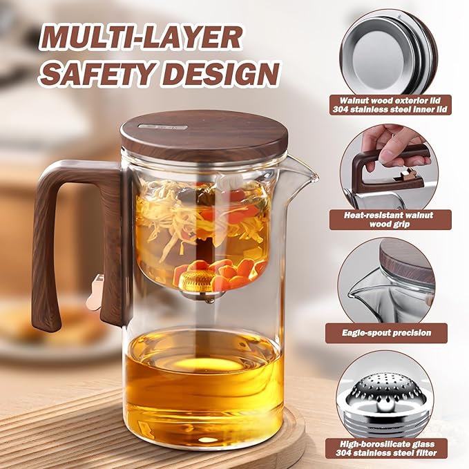 Enchanti Tea Pot Magnetic Teapot with Built-In Gravity Tea Infuser Strainer & Magnetic Filtration - Heat-Resistant Borosilicate Glass Teapot for Loose Leaf, Send Goods from Local Warehouse