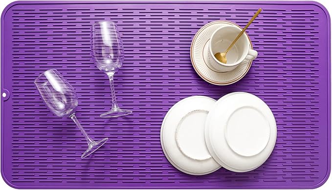 Silicone Dish Drying Mat for Multiple Usage,Easy clean,Eco-friendly,Heat-resistant Silicone Mat for Kitchen Counter or Sink,Refrigerator or Drawer Liner Purple 4XL 32 inches x 18 inches - Bloomnest
