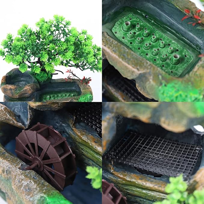 11.81" Tabletop Rockery Fountain Indoor Waterfall Bonsai Desktop Mini Rockery Water Fountain with Automatic Pump and LED Light, Home Office Bedroom Humidifier Desk Decorate - Bloomnest