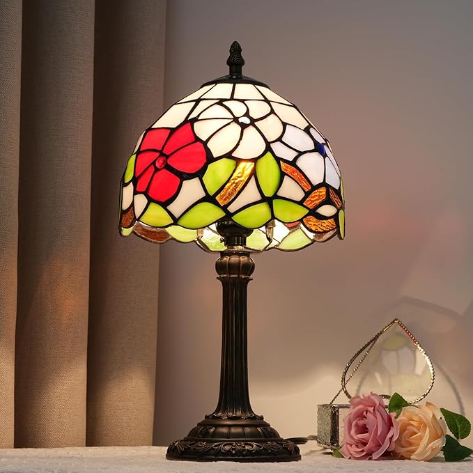 Tiffany Lamp Stained Glass lamp Small Bedside Table Lamps for Living Room Bedroom Dorm Kitchen Home Decor Festival Birthday Gift,Morning Glory - Bloomnest