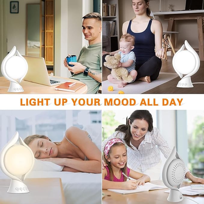Voraiya Light Therapy Lamp 10000 Lux, UV-Free Therapy Light with 5 Brightness, 3 Color Temperature, 4 Timer, Memory Function, Full Spectrum, Bright Seasonal Sun Light Lamp for Bedroom, Office - Bloomnest