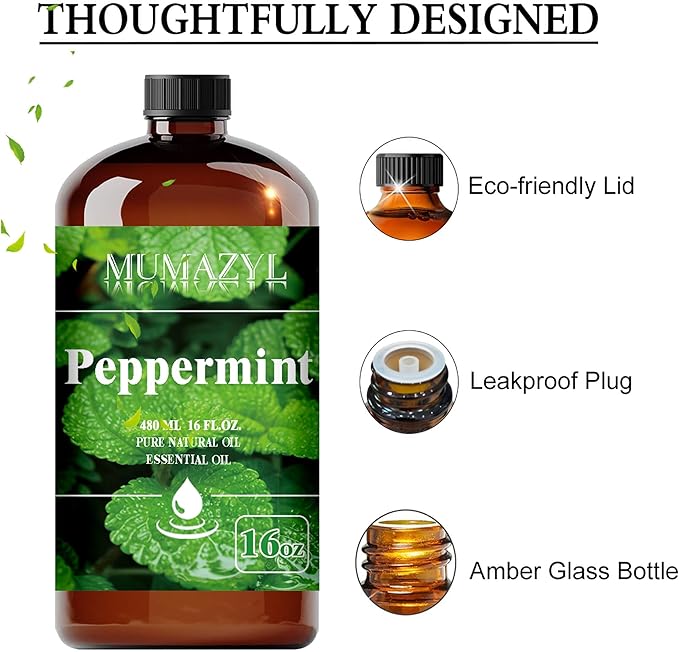 Peppermint Essential Oil, Peppermint Oil 16 Fl Oz 480ML for Diffuser Humidifier Yoga Cleaning DIY Candle Soap Making Essential Oils - Bloomnest