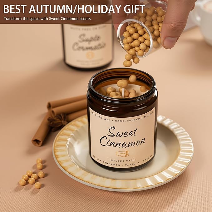 Auelife Fall Candle, Sweet Cinnamon Scented Candle, Fall Scents Soy Candles for Home Scented - Autumn Candles Gifts Set for Men and Women, Holiday, Thanksgiving, 7oz - Bloomnest