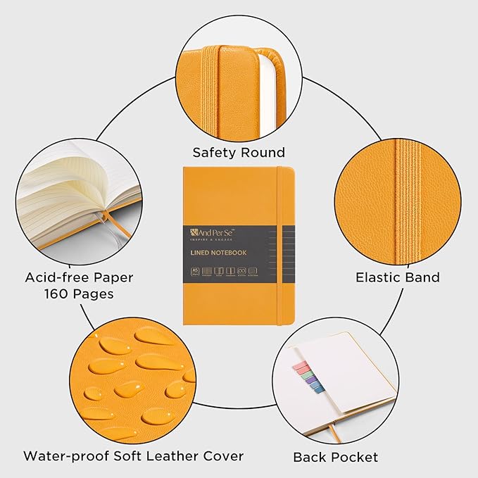 &And Per Se Lined Journal Notebook, 160 Pages, A5 5.7 x 8 inches College Ruled Thick Paper Notebook Journals for Writing, Hardcover Notebooks for Women Men Office School (1 Pack, Yellow)