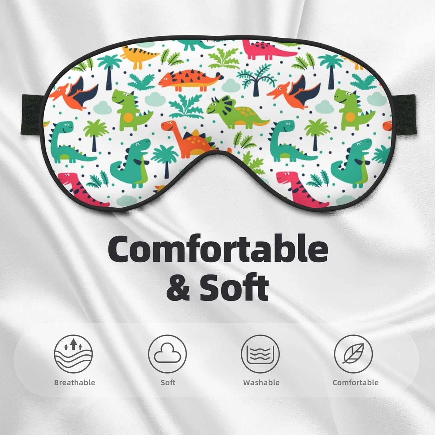 Sleep Eye Mask Funny Dinosaurs Leaves Sleep Mask for Women Men Comfortable Eye Mask with Adjustable Strap Soft Eye Cover Blindfold for Travel Yoga Nap Shift Work