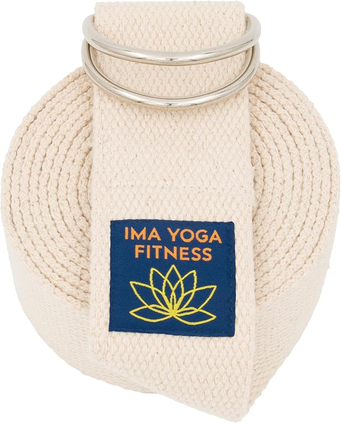 Adaptive Yoga Strap, Stretching Strap, 2 Inches Wide, 100% Naturally Soft Cotton, Steel D-Rings, Includes Natural Cotton Drawstring Storage Pouch and Instructional E-Book - Bloomnest