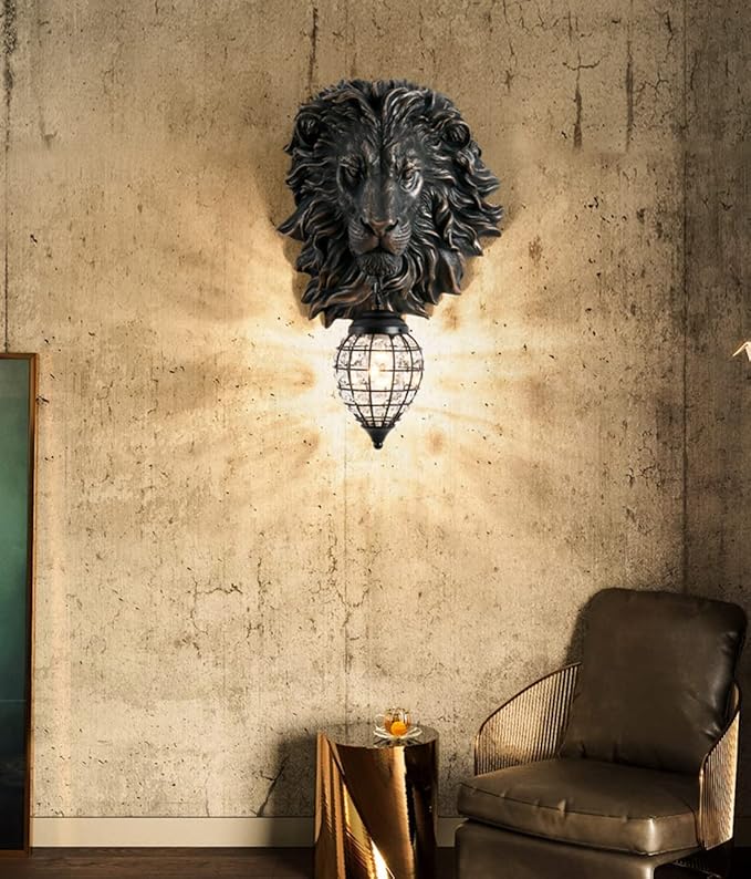 Lion Head Wall Decor Sconces Wall Lighting Retro Baroque Crystal Sconce Gold Luxury Wall Lights Fixtures for Living Room Bedroom Bedside Stairs Bathroom Mirror Headlights Lamp, E26 (B-2) - Bloomnest