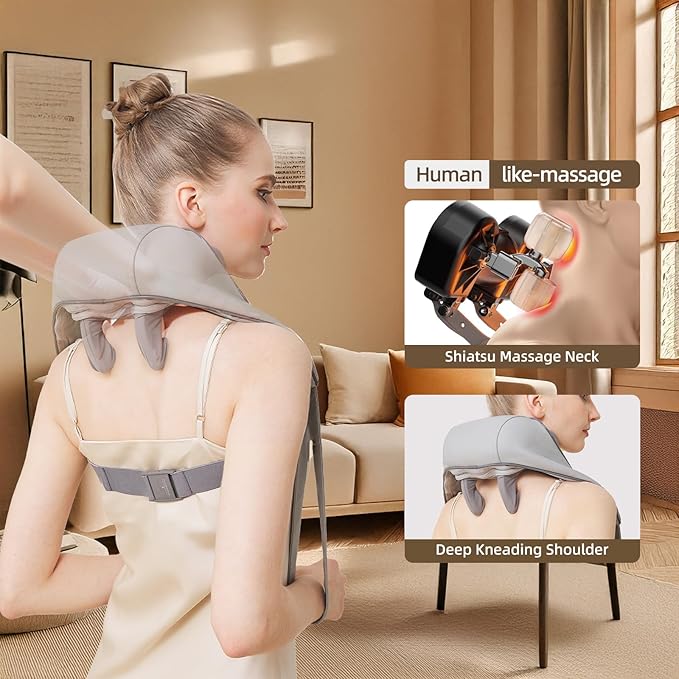 Cordless Shiatsu Neck and Shoulder Massager with Heat – 6D Kneading Massage, Deep Tissue Pain Relief for Trapezius, Rechargeable, Brushless Motor - Bloomnest