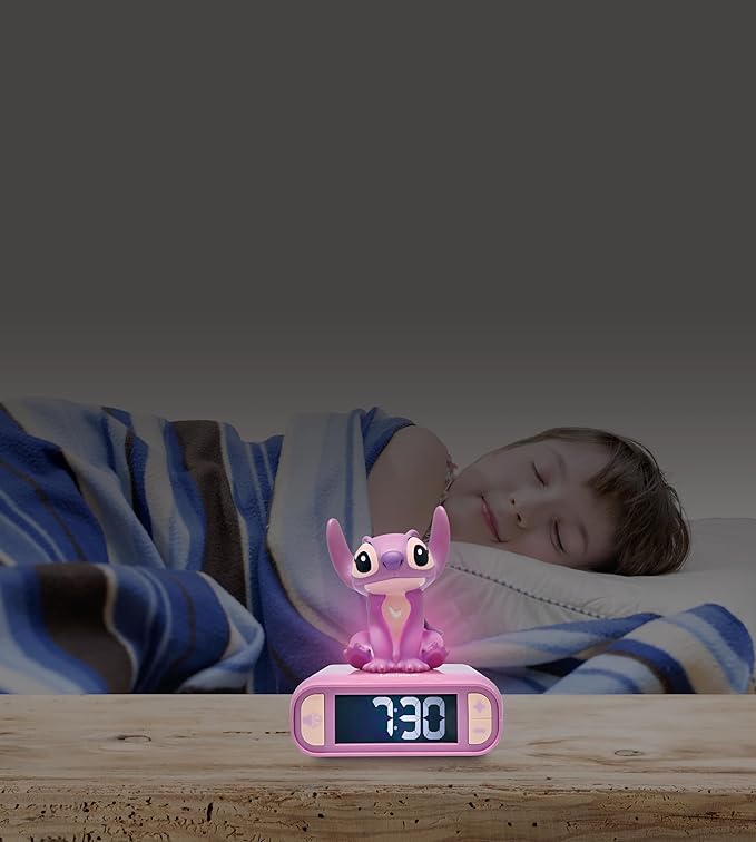 LEXiBOOK, Disney Stitch, Angel Night Light Alarm Clock, Sounds and Melodies, Backlit LCD Screen, Luminous, Snooze, Pink, RL800D1 - Bloomnest
