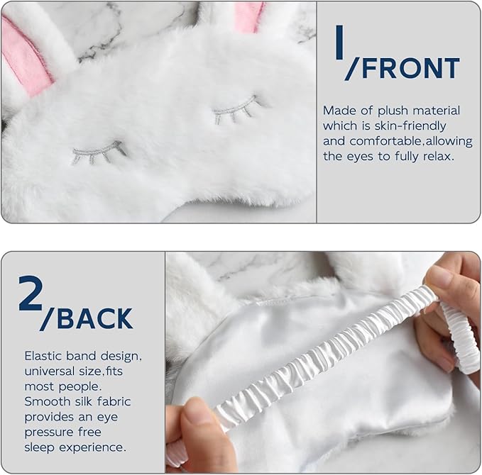 Cute Animal Sleeping Mask Sleep Mask, Soft Plush Rabbit Eye Mask for Travel Nap Sleeping Blindfold Eye Cover Eyeshade for Adult Kids Girls Teens Men Women - Rabbit, White - Bloomnest
