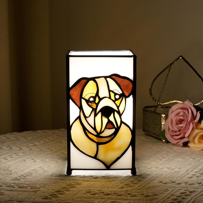 Tiffany Lamp Stained Glass lamp Small Bedside Table Lamps for Living Room Home Decor,Girls Women Birthday Halloween Christmas Thanksgiving Day Gift,Dog - Bloomnest