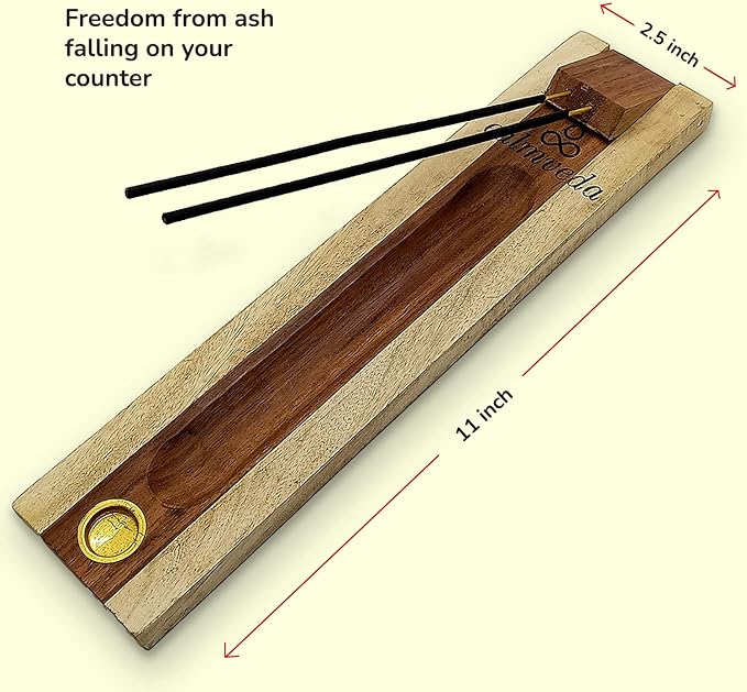 Rosewood Incense Holder for Sticks - 11 Inch Handmade Dual Incense Burners with Cone Holder | Beautiful Natural Wood Incense Stick Holder, for Meditation or Yoga Lovers