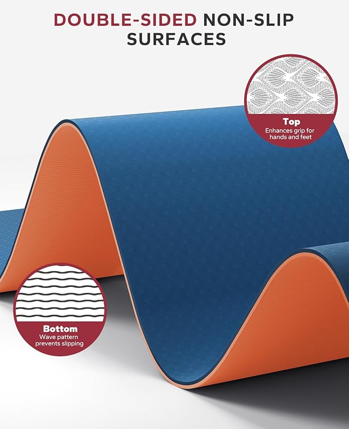 HAPBEAR Large Yoga Mat - 72"x36"x6mm (1/4 inch), Extra Wide Non-Slip Exercise Mat for Home Workout, Yoga, Pilates & Stretching, Durable & Eco-Friendly, Includes Bonus Resistance Bands & Carry Bag