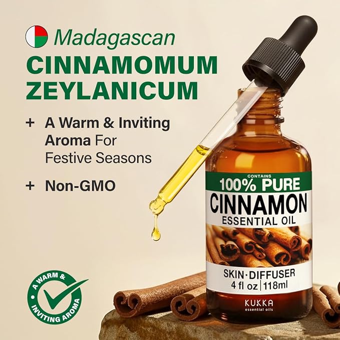 KUKKA Cinnamon Essential Oils - 4 Fl Oz - for Hair, Skin, Diffuser, Aromatherapy & DIY Soap Making Scent (Pack of 2) - Bloomnest