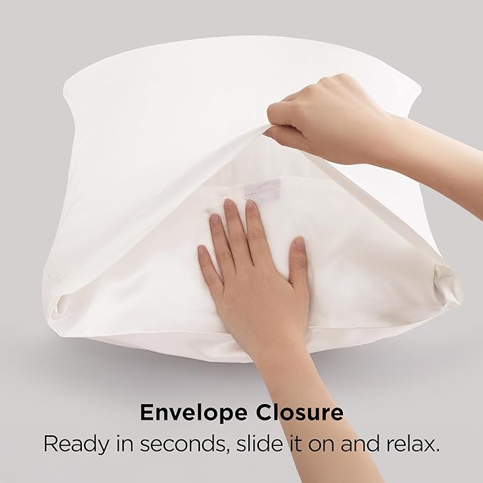 Bedsure Satin Pillowcase for Hair and Skin Queen - Ivory Silky Pillowcase 2 Pack with Envelope Closure, Similar to Silk Pillow Cases, Gifts for Women Men, 20x30 Inches, 2pcs - Bloomnest