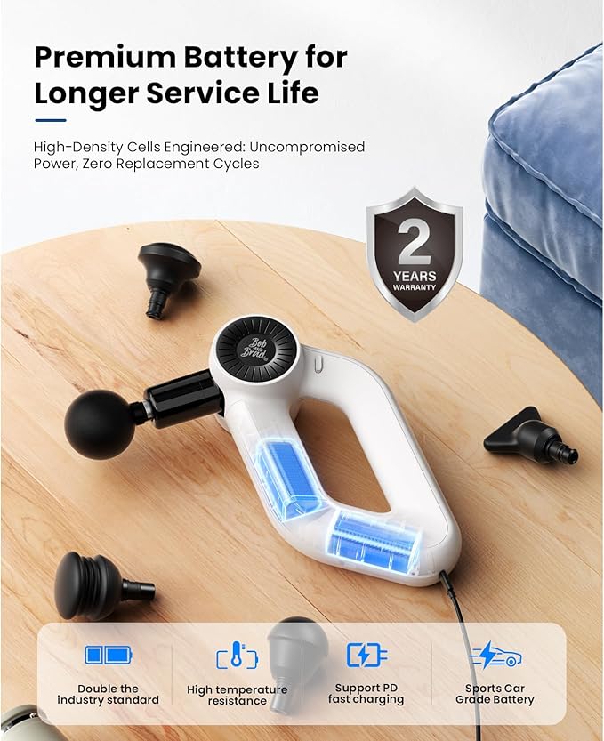 BOB AND BRAD D6 Pro Plus Massage Gun with Heat, Deep Tissue Percussion with 16mm Amplitude, Professional Muscle Massager Gun for Athletes, Quiet Electric Handheld Massager - Bloomnest