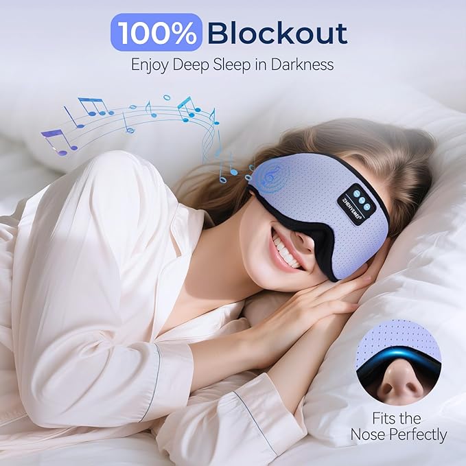 3D Sleep Mask with Bluetooth Headphones, Breathable Cotton Sleeping Headphones for Side Sleepers, Wireless Music Eye Mask with Timer, Gifts for Men Women, Purple - Bloomnest